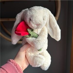Jellycat Bashful cream bunny with Red Rose